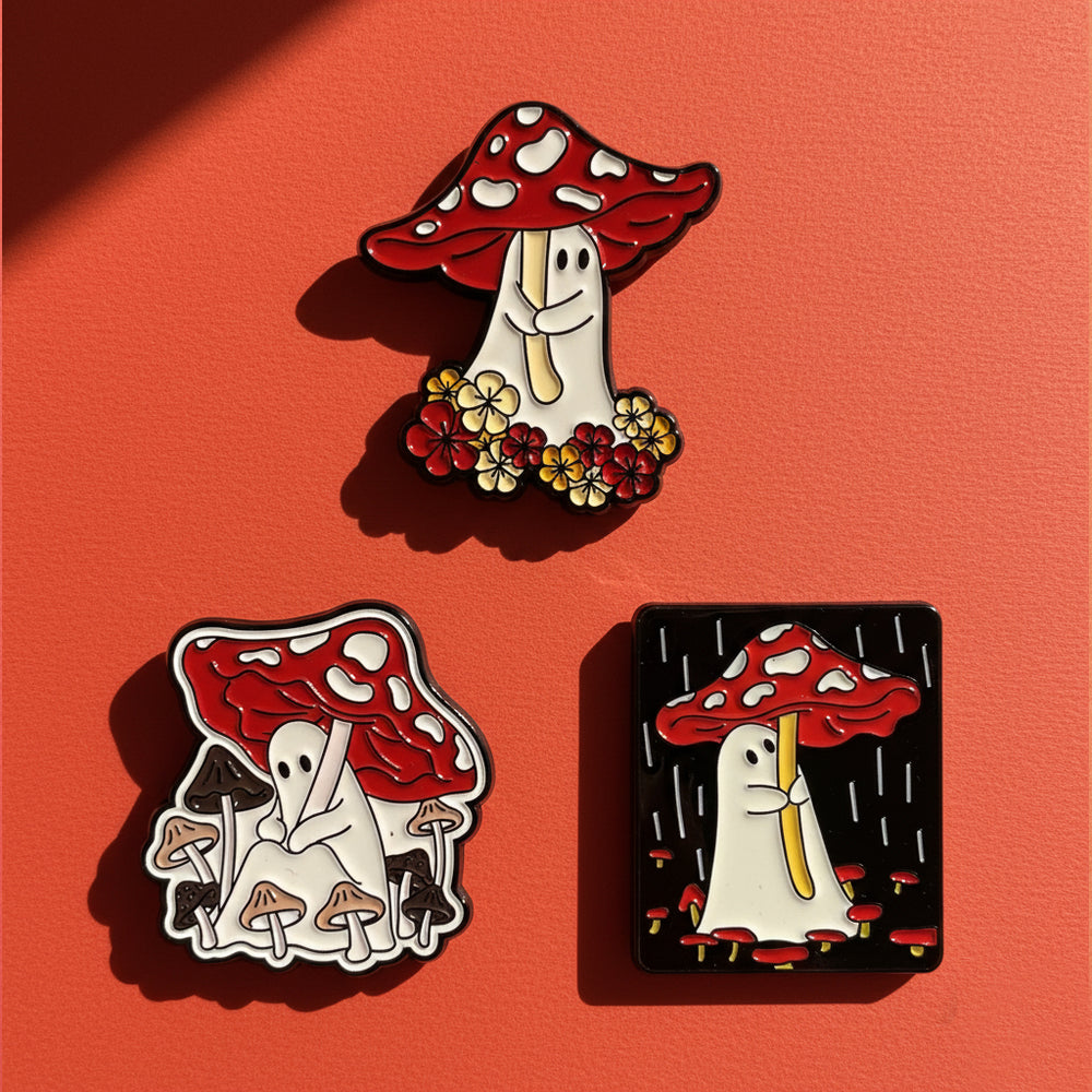 Lot 3 Pin's Champignons Fantômes - Amanite Tue-Mouche Forêt Mystique | Cottagecore Kawaii