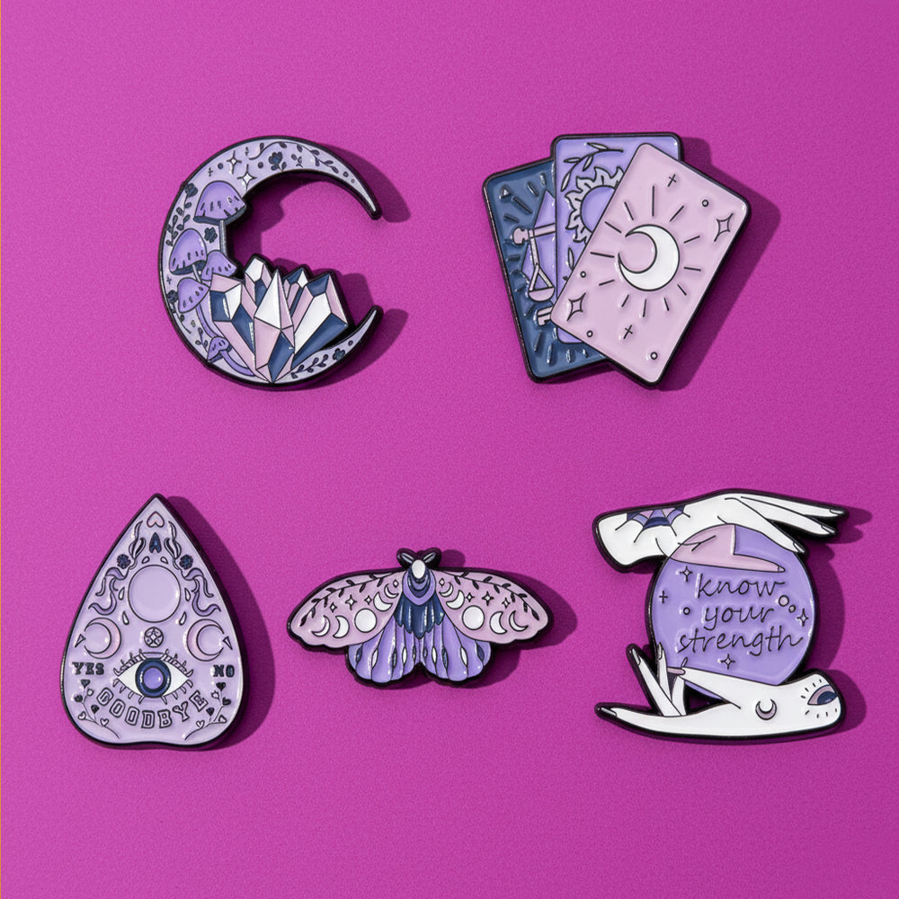 Lot 5 Pin's Sorcière Pastel - Magie Tarot Papillon Planche Ouija