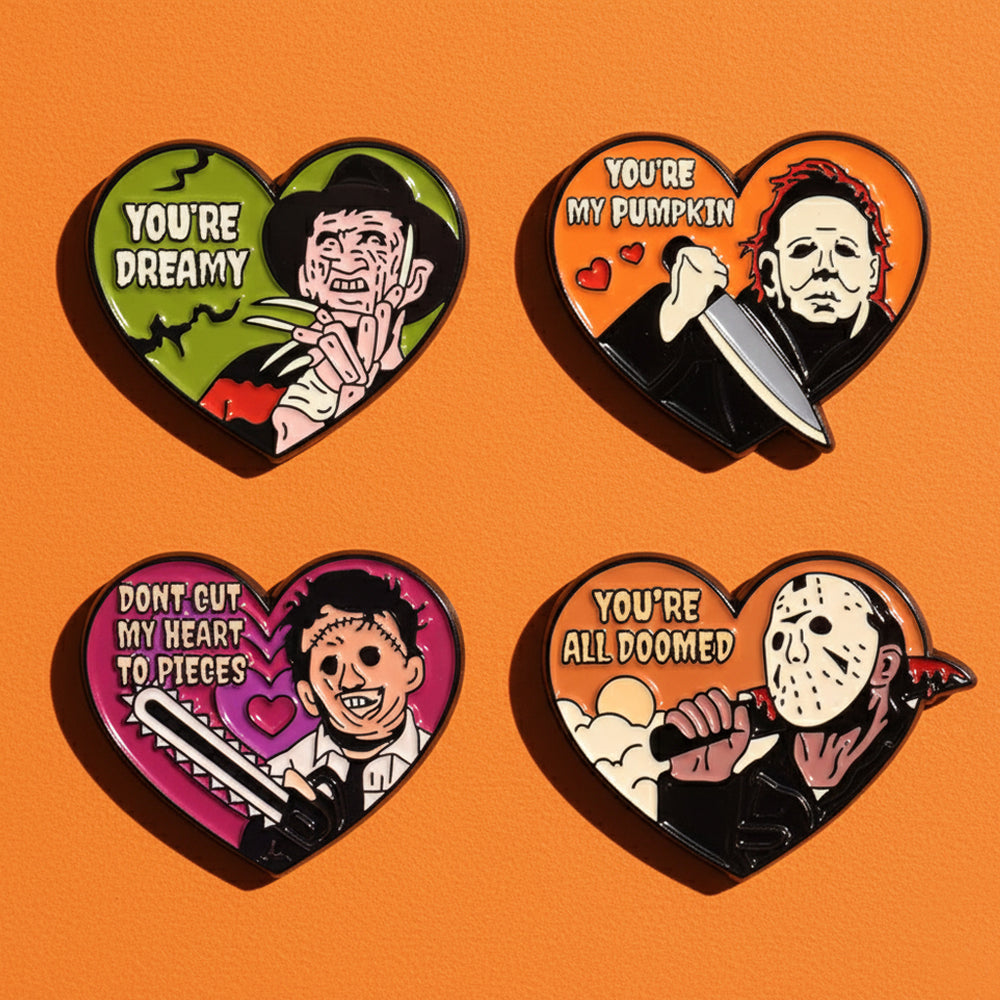 Lot de 4 Pin's film d'horreur Vintage Film 80s Freddy, Michael, Leatherface et Jason