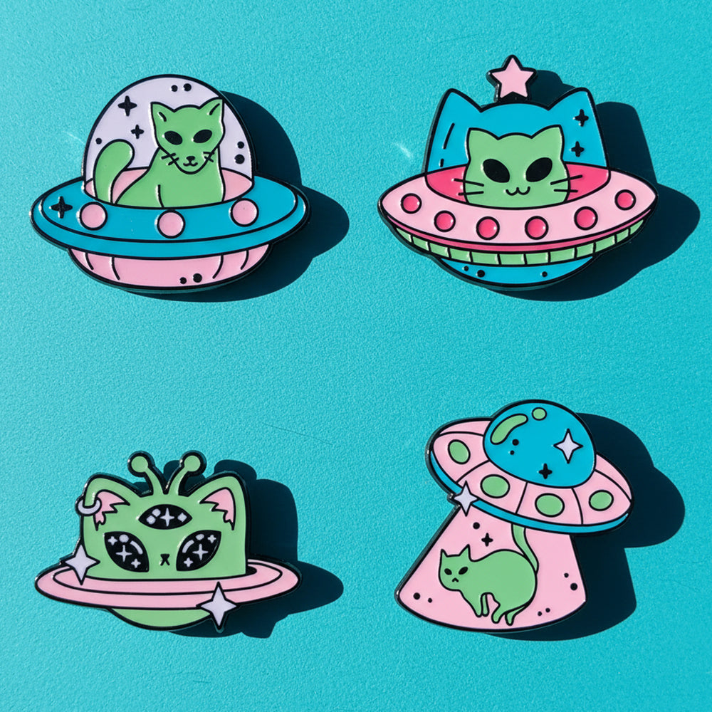 Set de Pins Chat Alien : Broches Soucoupe Volante et Chat Cosmique