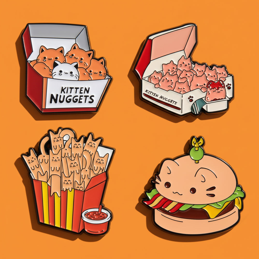 Lot de Pin's Chats Food Kawaii & Chats : Pack de 4 Broches Fun
