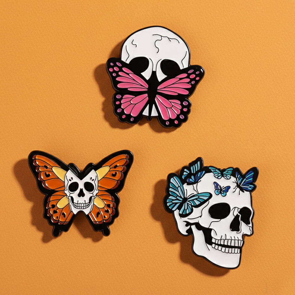Pack de Pins Crâne & Papillon : Broches Tendance Gothique Chic et Poétique