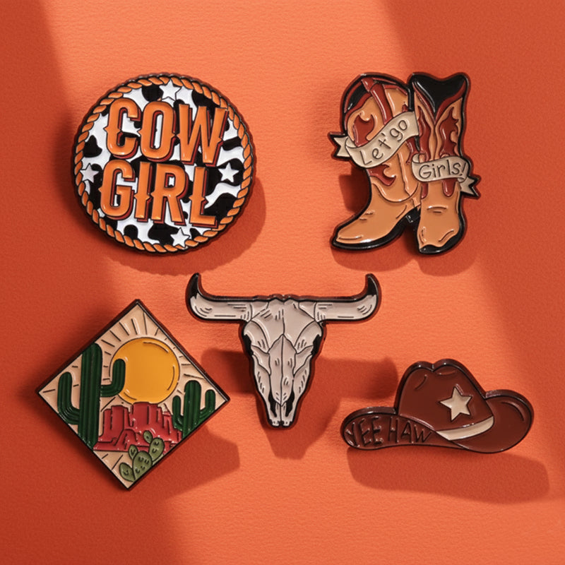 Set de 5 Pins femme Cowgirl & Western : Broches Émail Tendance Far West
