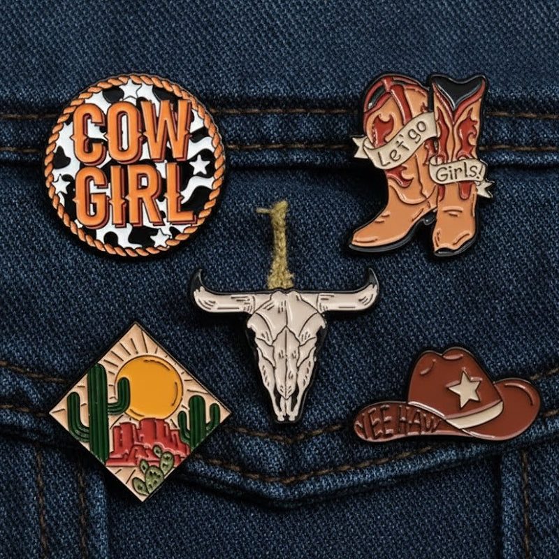 Set de 5 Pins femme Cowgirl & Western : Broches Émail Tendance Far West