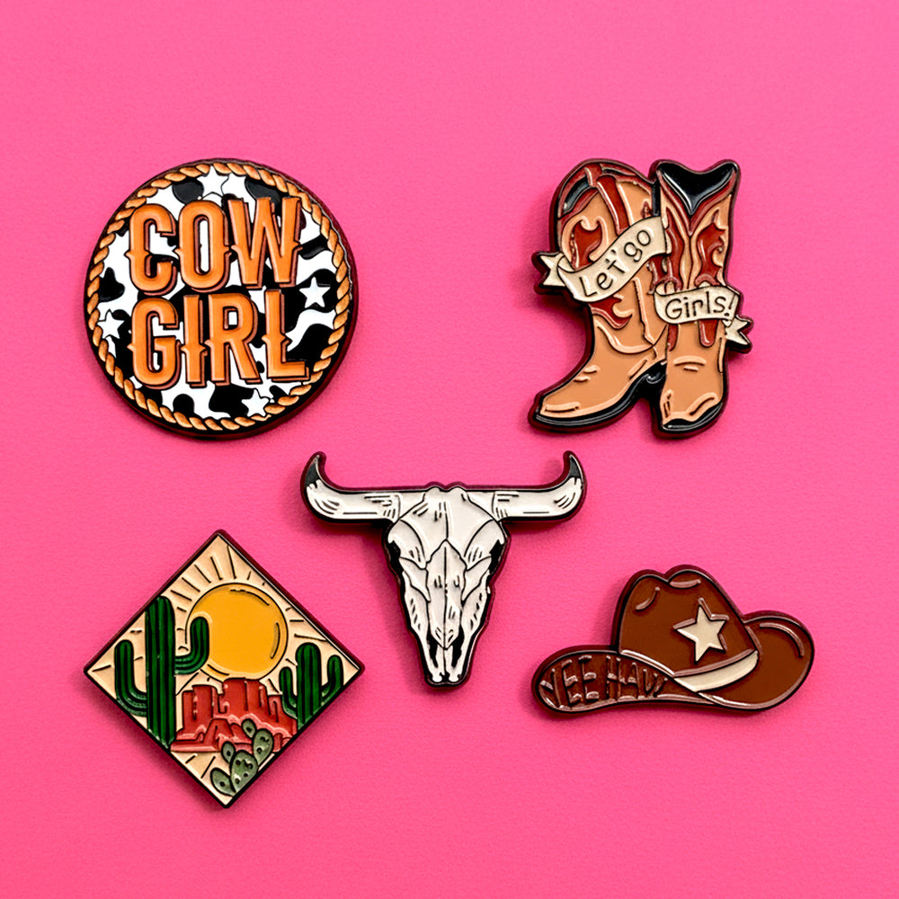 Set de 5 Pins femme Cowgirl & Western : Broches Émail Tendance Far West