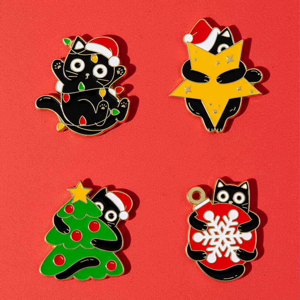 Lot de 4 Pin's Emaillés Chats Mignons Cadeau de Noël Fun