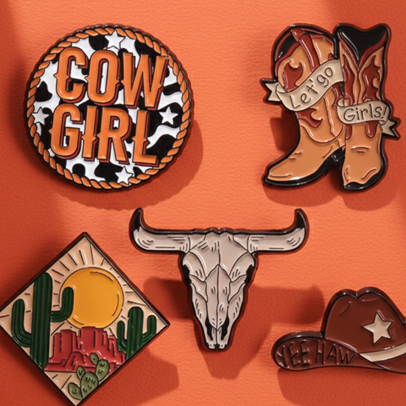 Set de 5 Pins femme Cowgirl & Western : Broches Émail Tendance Far West