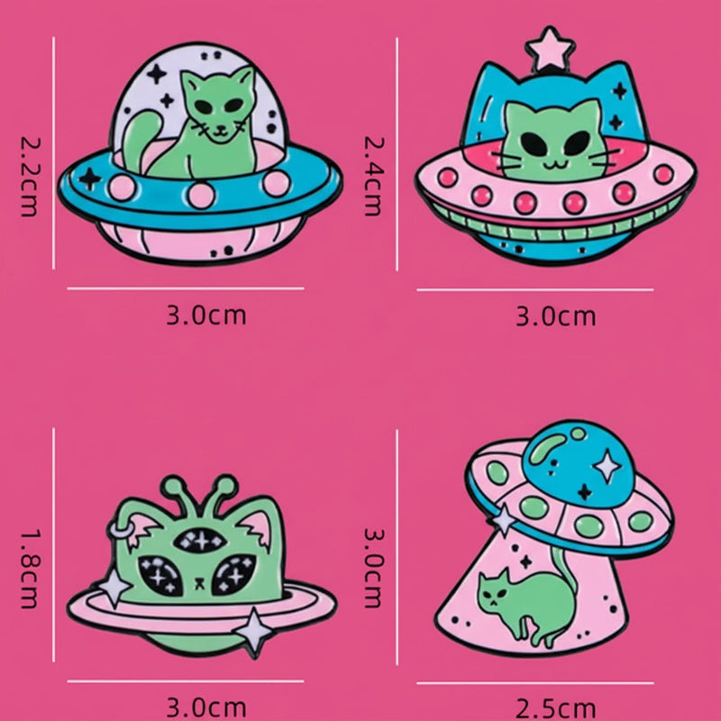 Set de Pins Chat Alien : Broches Soucoupe Volante et Chat Cosmique