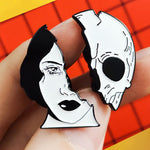 Pins couple de squelette - Pins Tête de Mort et moitié Femme Pins Punk Romantique Gothique
