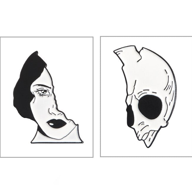 Pins couple de squelette - Pins Tête de Mort et moitié Femme Pins Punk Romantique Gothique