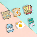 Pins Kawaii - Pins Petit dejeuner - Pins Toast Bouteille de Lait Oeuf - Collection de Pins originale