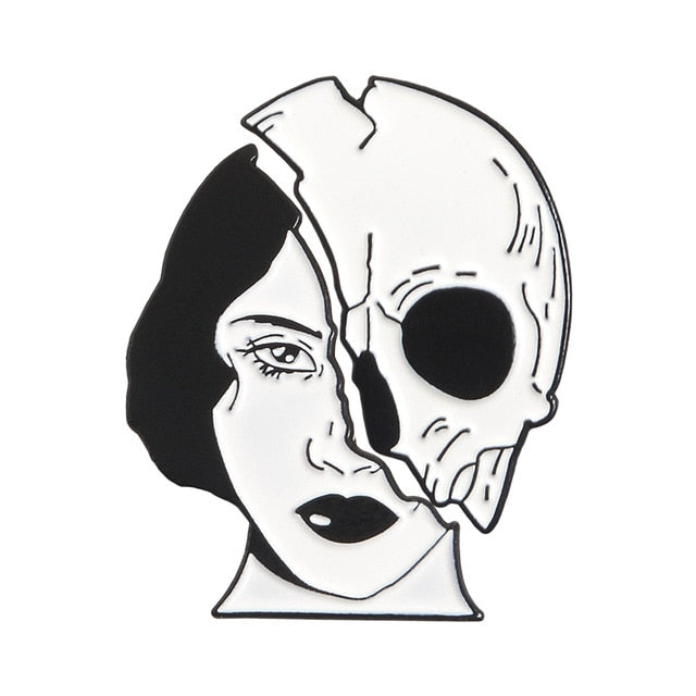 Pins couple de squelette - Pins Tête de Mort et moitié Femme Pins Punk Romantique Gothique