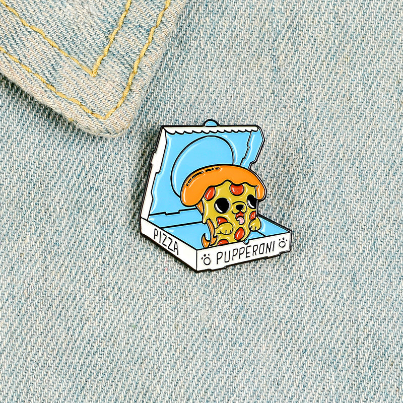 Pins Chien dans boite à Pizza - Pins Kawaii Mignon - Pins Tendance pas cher
