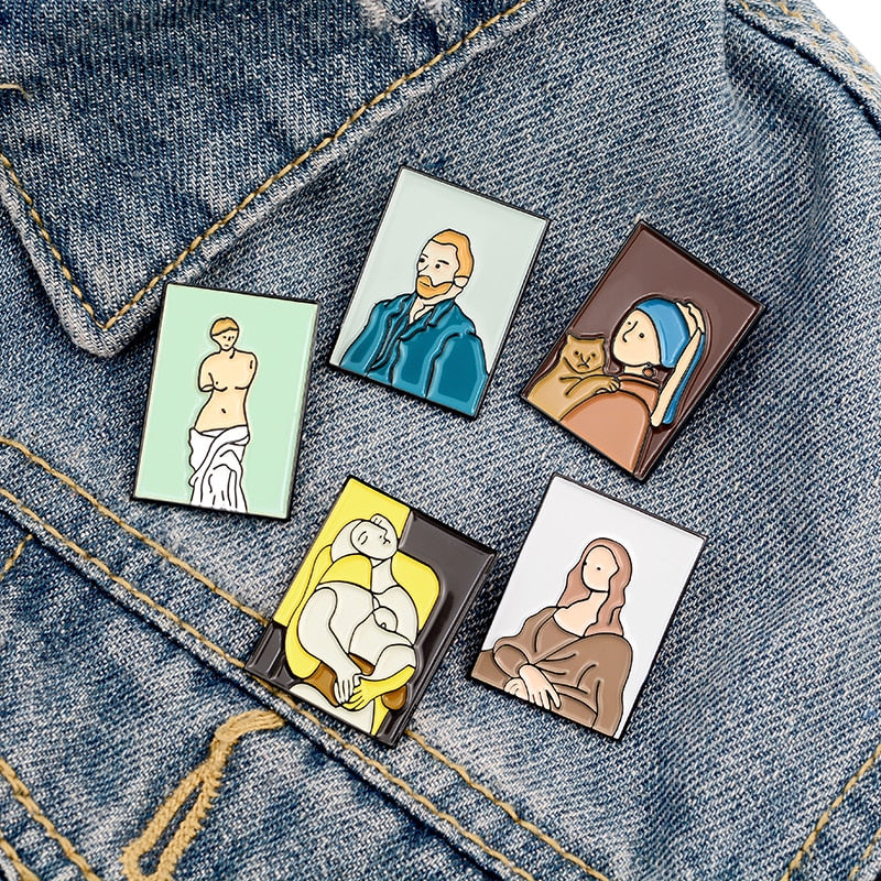Pins Original Oeuvre d'Art - Pins Mode Tendance Van Gogh, Mona Lisa, Venus, Vermeer, Picasso etc