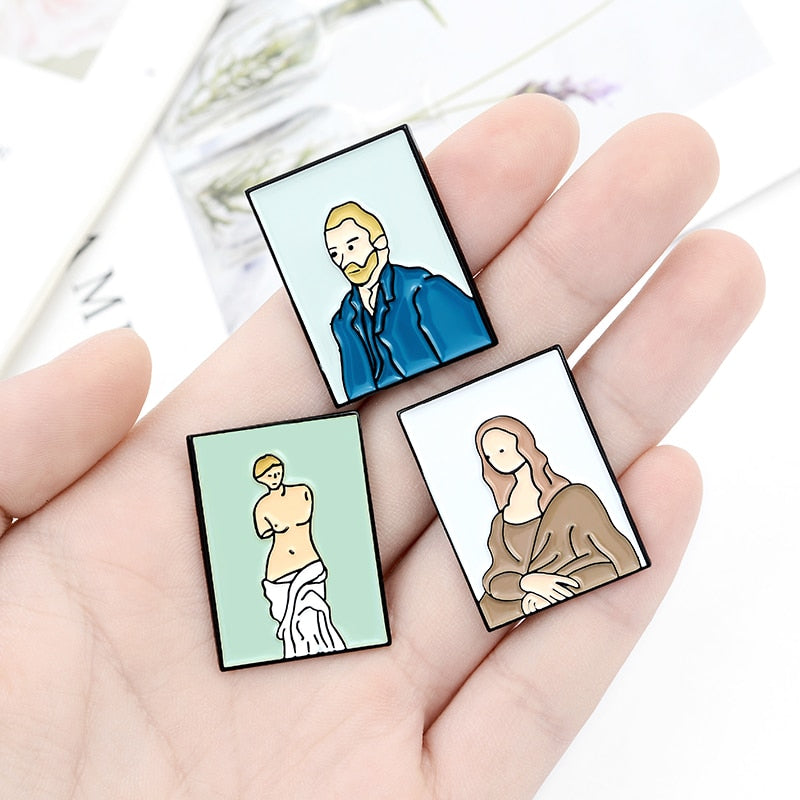 Pins Original Oeuvre d'Art - Pins Mode Tendance Van Gogh, Mona Lisa, Venus, Vermeer, Picasso etc