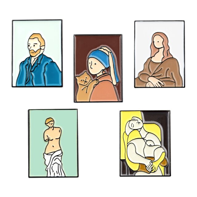 Pins Original Oeuvre d'Art - Pins Mode Tendance Van Gogh, Mona Lisa, Venus, Vermeer, Picasso etc