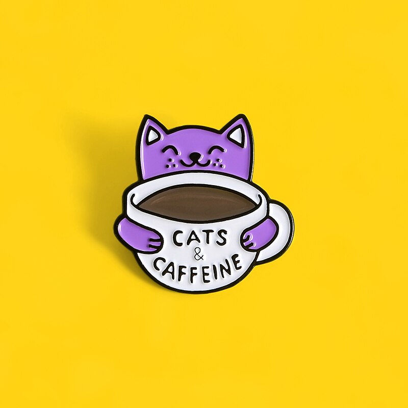 Adorable Pins Chat Kawaii dans une Tasse de Café - Pin's Original Cats & Caffeine