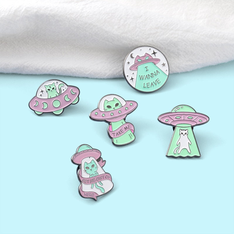 Pin's Chat kawaii Broches Chat Kawaii mignons Alien