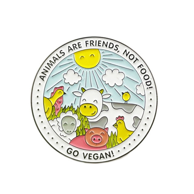 Pin's Go Vegan - Animals are friends - Les animaux sont nos amis pas de la nourriture