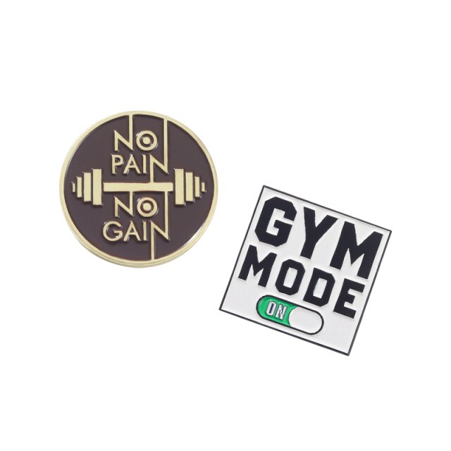 Pin's message original et stylé "No Pain No Gain" Persévérance Gym Sport Fitness Challenge