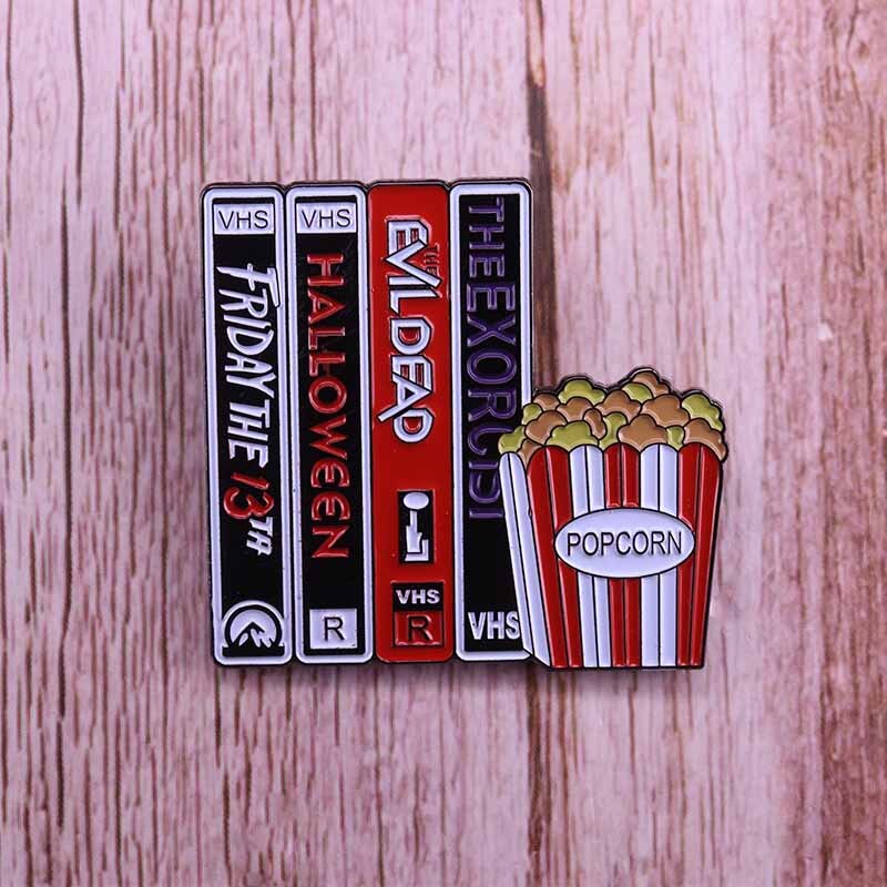 Pins Vintage de VHS Film Horreur Vintage et popcorn